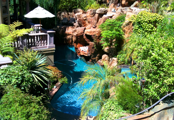 A beautiful pool with ocean view